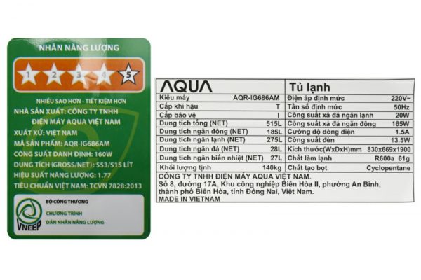 Tủ lạnh Aqua Inverter 553 lít AQR-IG686AM GB