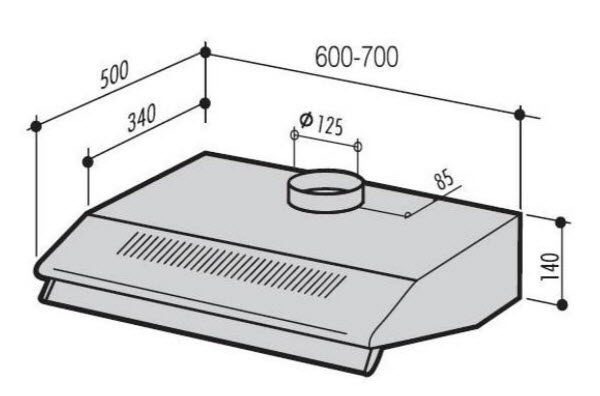 Máy hút mùi Batani BA-206BL kích thước