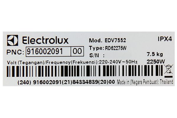 Máy sấy Electrolux 7.5 kg EDV7552