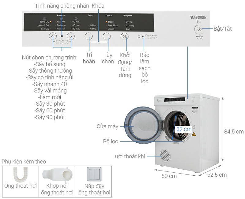 Máy sấy Electrolux EDV8052 8 kg