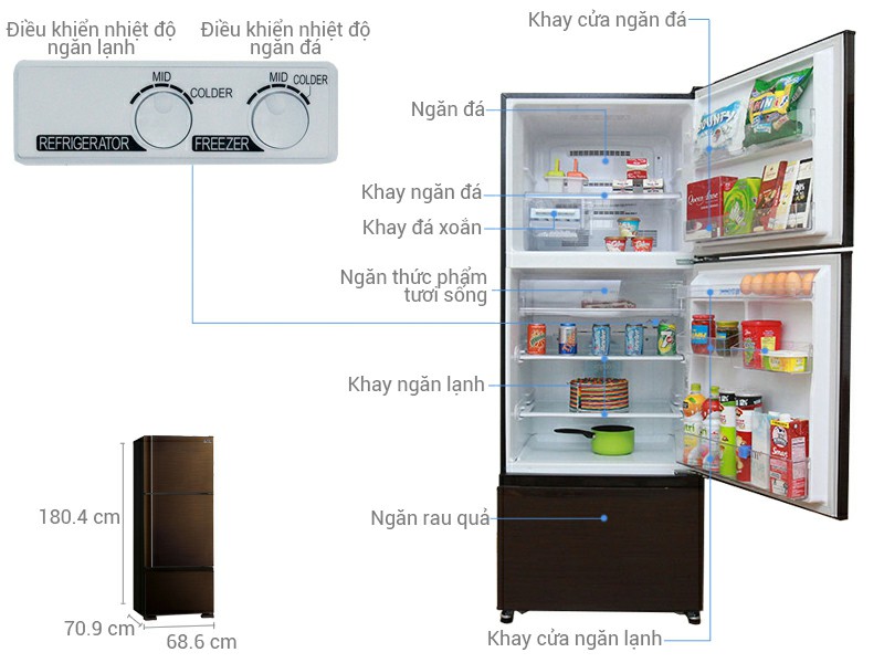 Tủ lạnh inverter Mitsubishi 414 lít MR-V50EH-BRW-V