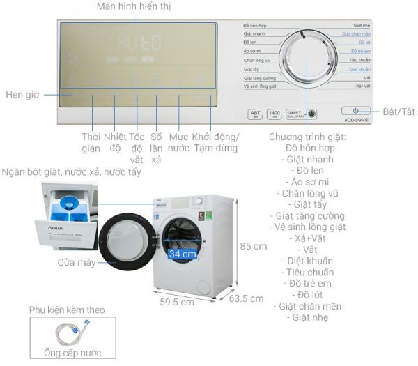 Máy giặt AQUA AQD-D950E.W Inverter 9.5 kg 1