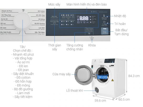 Máy sấy thông hơi Electrolux 8.5 kg EDV854J3WB 10