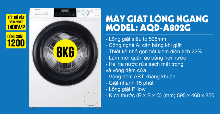 Máy giặt Aqua Inverter 8 Kg AQD-A802G.W 4