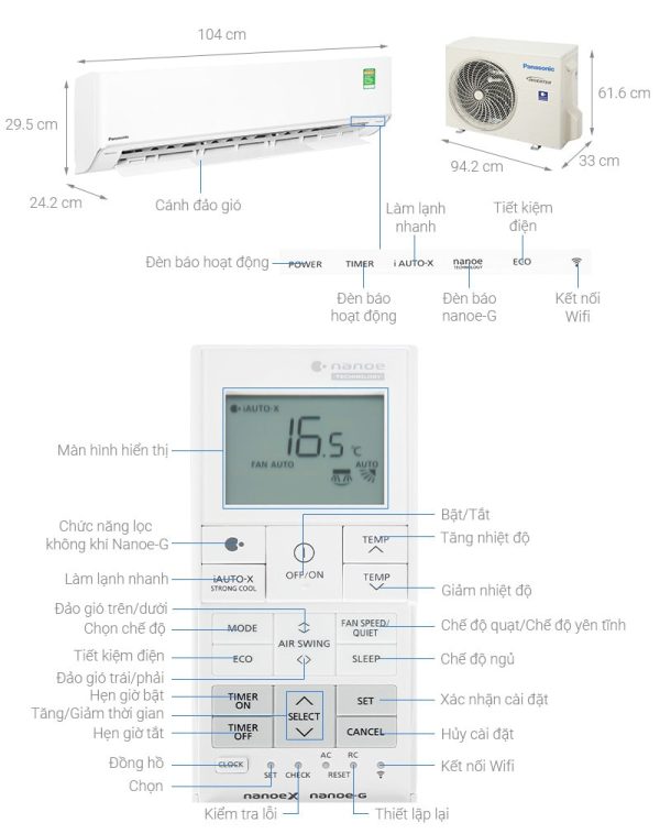 Điều hoà Panasonic 1 chiều Inverter 2.5 HP CU-XU24XKH-8 10