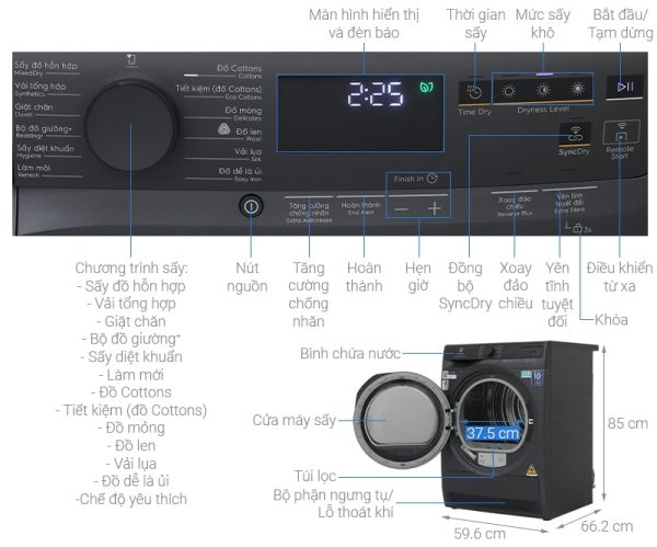 Máy sấy bơm nhiệt Electrolux 9 kg EDH903R7SC 10-min