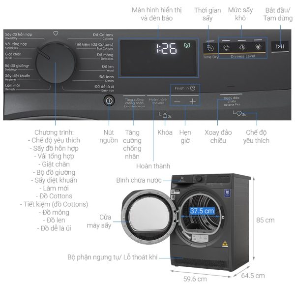 Máy sấy bơm nhiệt Electrolux UltimateCare 8 kg EDH803J5SC 10-min